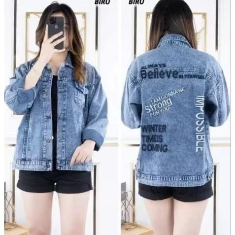 HOT DEALS CARYS - Jaket Wanita Vintage Denim Jeans Premium Bordir Tulisan