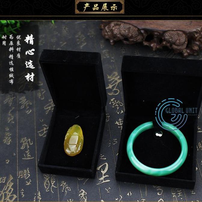 Instancodbisa- Kotak Perhiasan Kayu Beludru Kalung Gelang Cincin Giok - Jewelry Box