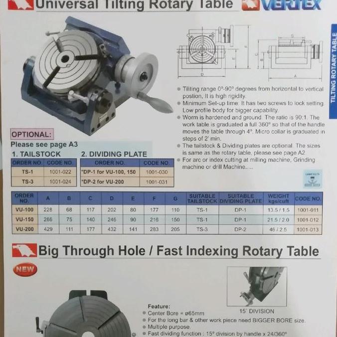 Vertex tilting rotary table vu 200