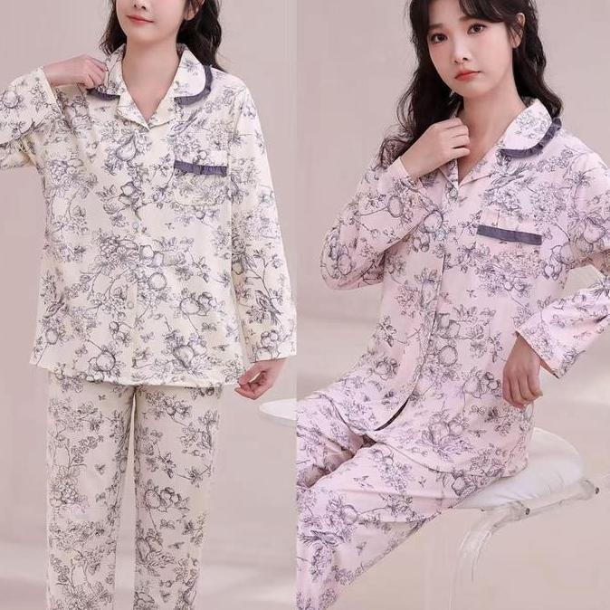 Premium Balymory-Piyama Premium | Pajamas Wanita Lengan Panjang Dewasa Jumbo Piyama Baju Tidur Kerah