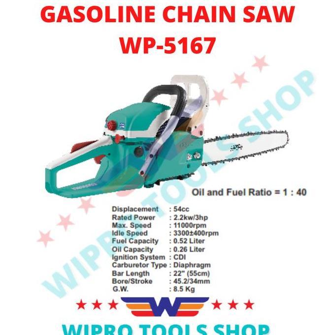 WIPRO Gasoline Chain Saw / Chainsaw / Mesin Gergaji WP-5167