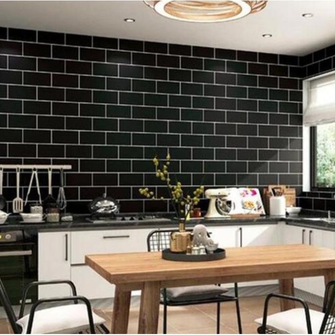 Obelik- Wallpaper Dinding Bata Hitam Lis Putih