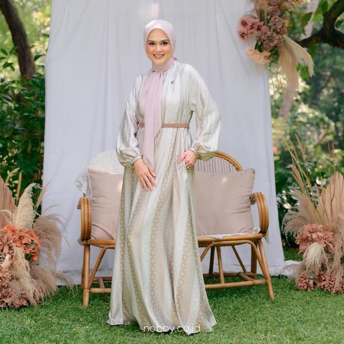 Nobby Sarimbit Mauli Dress Gamis Wanita Muslim Lengan Panjang Bahan Satin Soft Silk Baju Lebaran AS