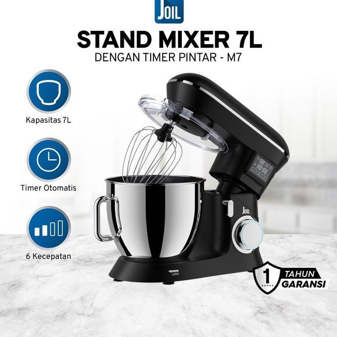 Instancodbisa- Joil Stand Mixer 7 Liter Dengan Timer Off 6 Speed Mangkuk Stainless Steel Lengkap Den