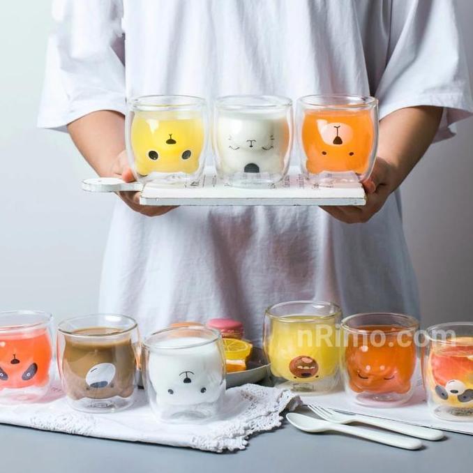 Instancodbisa- Gelas Kaca Unik Lucu Gelas Kopi Double Wall Anti Panas 230Ml 250Ml