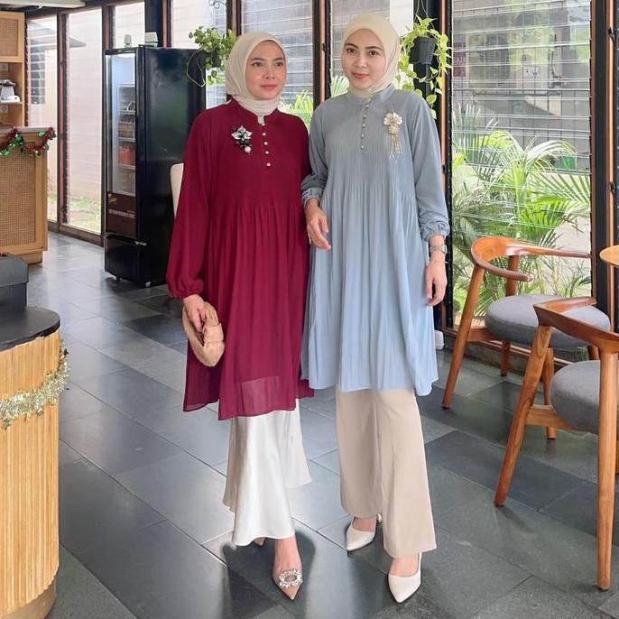 BELLE PLEATED TUNIC | Pleated Long Tunic | Tunic Plisket Wanita Premium | Tunic Korean Look | Tunik 