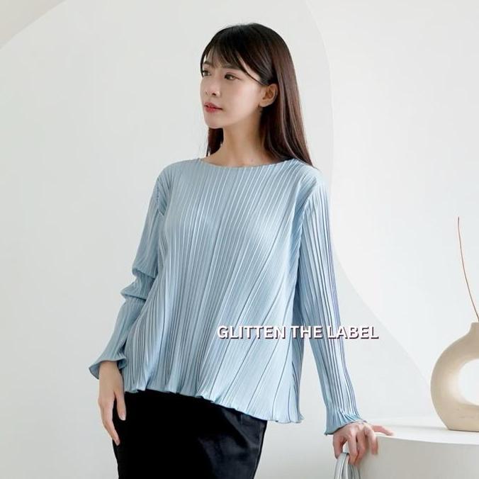 DB28 >> GLITTEN THE LABEL - Atasan Plisket BB Wavy Lengan Panjang / Top Plisket Lengan Panjang / Top