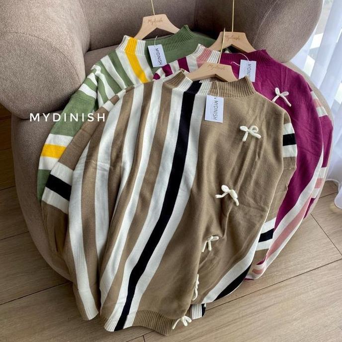 DI161 - Benty Tunik Blouse Rajut Atasan Wanita Motif Garis