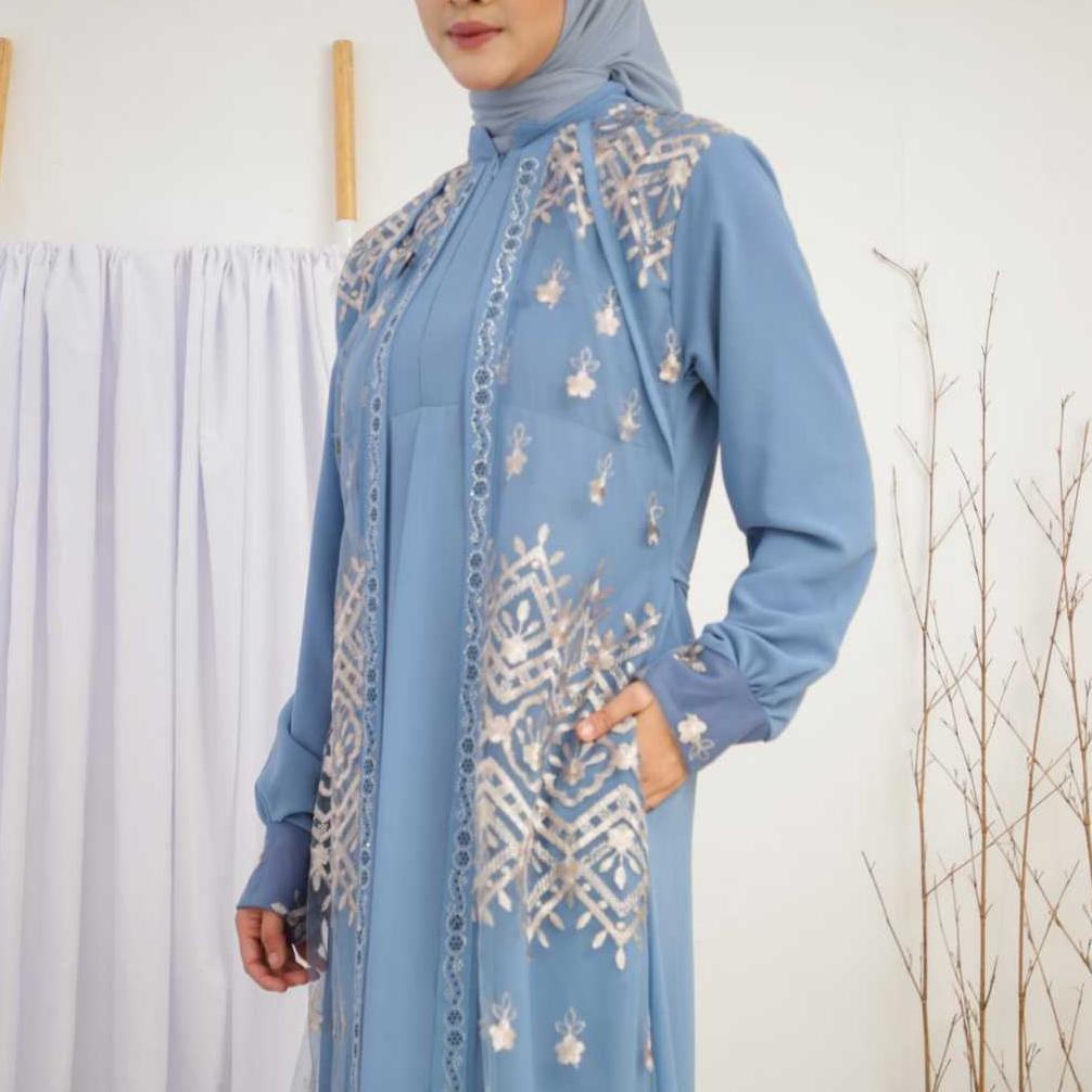 DISKON AMANDA DRESS CERUTI BRUKAT DOUBLE LAYER  GAMIS FASHION MUSLIM KONDANGAN BY HALLOVIN