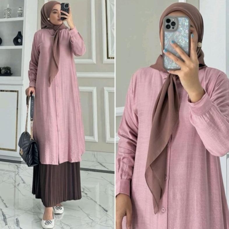 DISKON ATASAN TUNIK POLOS WANITA FULL KANCING DEPAN SEMI GAMIS WANITA TUNIK SUXEXO TERBARU 2025