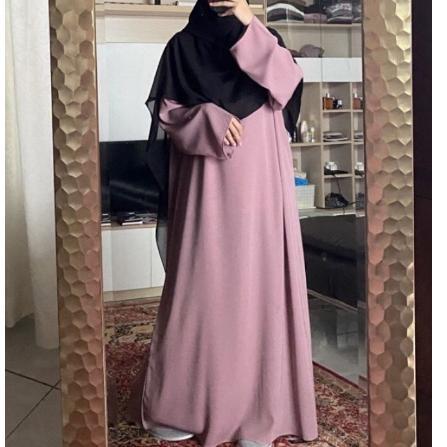BEST SELLER GAMIS ABAYA POLOS HITAM BAHAN WOLFIS MONALISA