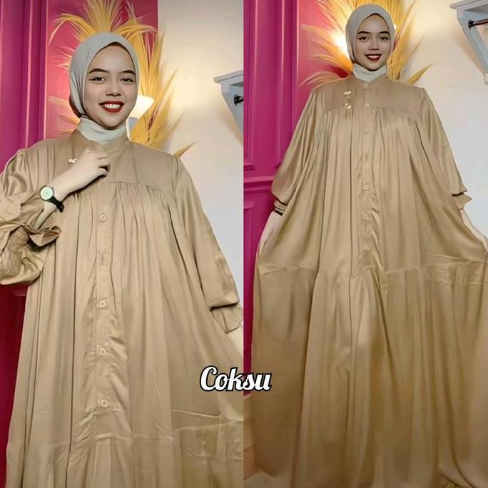 Instancodbisa- Gamis Syifa Basic Polos Lengan Balon Simple Panjang Nyaman Rayon Twill