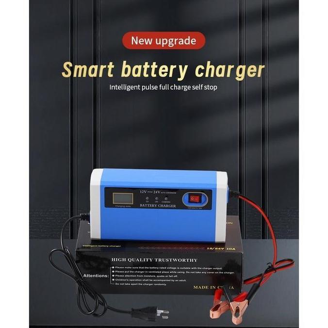 JHOZENUS Charger Aki Mobil Motor 12V-24V 10A/ Charger Aki Portable 12V-24V 10A Mobil Dan Motor LCD I