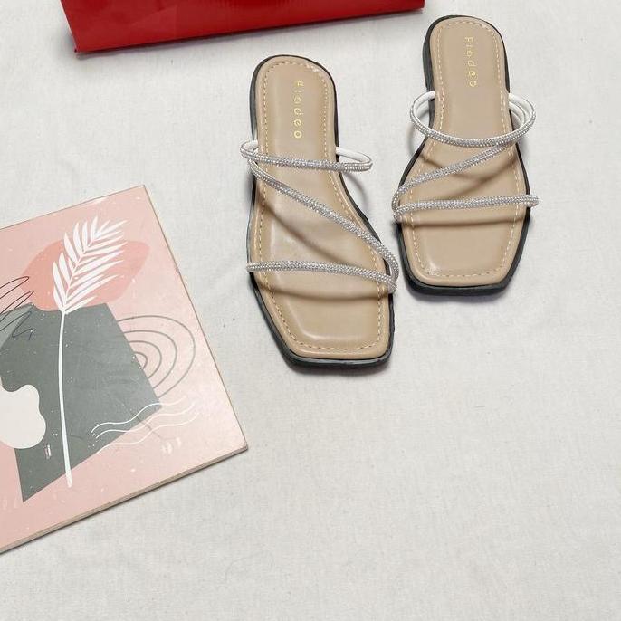 Terpopuler- Fladeo Sandal Wanita  Flat  Rose Kemilau Tali Cantik Elegant Cocok Untuk Daily Formal No