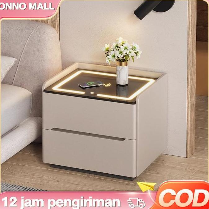 FORMEXINO ONNO MALL- Meja Nakas Meja Samping Tempat Tidur dengan Charging USB LED Wireless Charging 