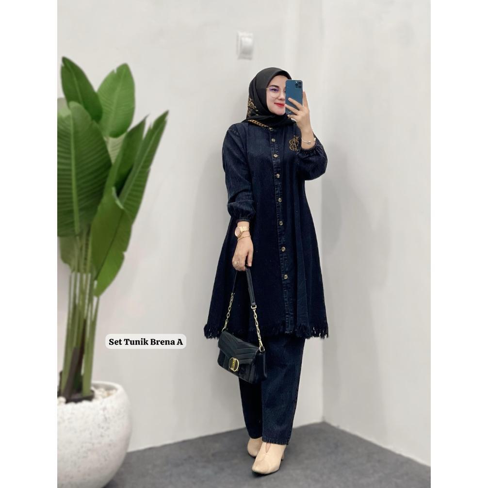 Murah  Setelan Long Tunik Jeans Jumbo Premium Bahan Jeans