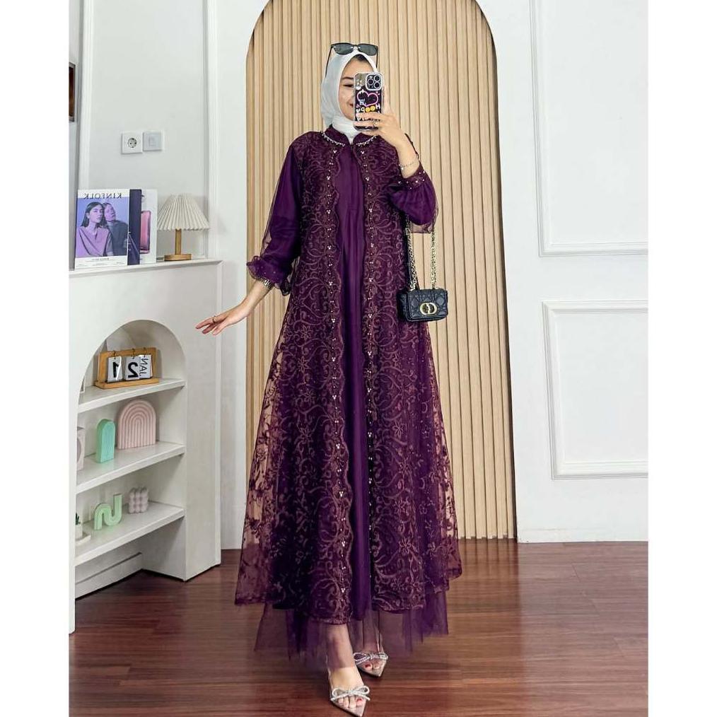 Bergaransi Gamis Pesta Mewah Elegant Warna Mahogandy Ukuran Jumbo Xxl - 3Xl / Baju Gamis Kondangan W