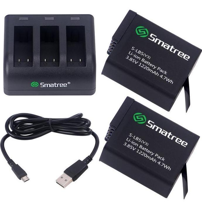 BEBAS ONGKIR - Smatree Battery & Charger for GoPro HERO 7 HERO 6 HERO 5 HERO 2018 HERO7 HERO6 HERO5 