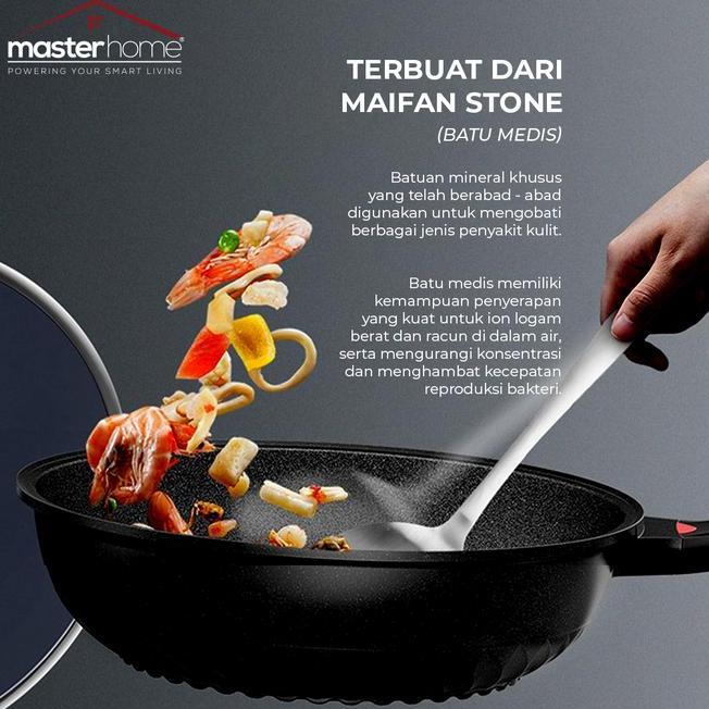Masterhome Panci Minim Batu Medis Maifan Stone Smokeless Pan Wajan Anti Lengket Alat Baja