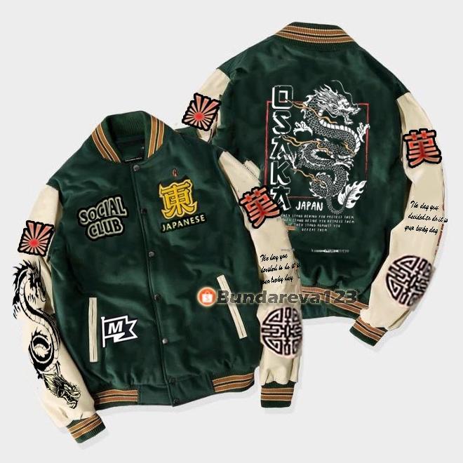 diskon jaket baseball varsity pria & wanita / jaket varsity baseball sukajan jepang naga osaka fullp