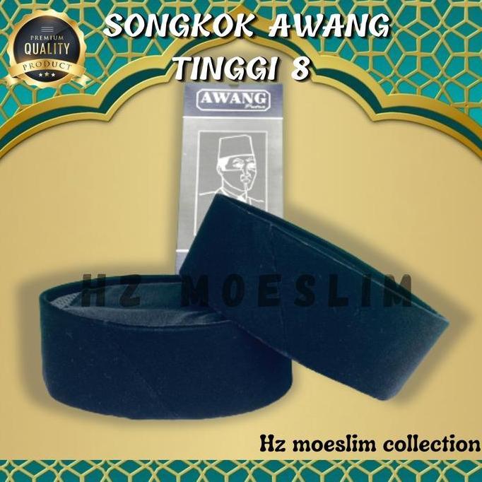 DS236 - Songkok Awang Tinggi 9 CM Songkok Hitam Nasional AC Polos Awang Peci Hitam AC Haji Muslim Ko
