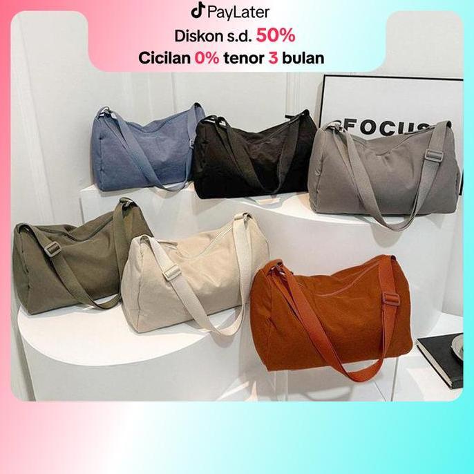 Alyee- Chiyum Tas Selempang Wanita Bahu Kain Nilon Lembut Untuk Wanita Lipit Solid Warna Kapasitas B