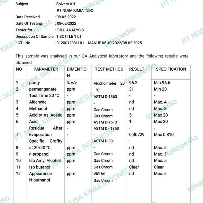 Lansungkirim- Alkohol Food Grade 5 Liter 70% Solvent Solvent Pelarut Kimia Dan Parfum / Solvent