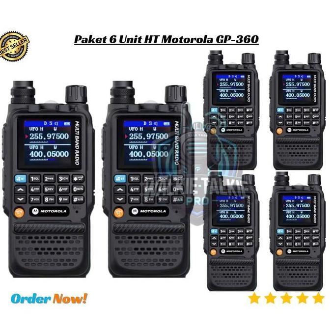 Terlaris Paket 6 Pcs Ht Motorola Gp-360 Type-C Charger Jarak Jauh Vhf/Uhf Dual Band Handy Talky Pali