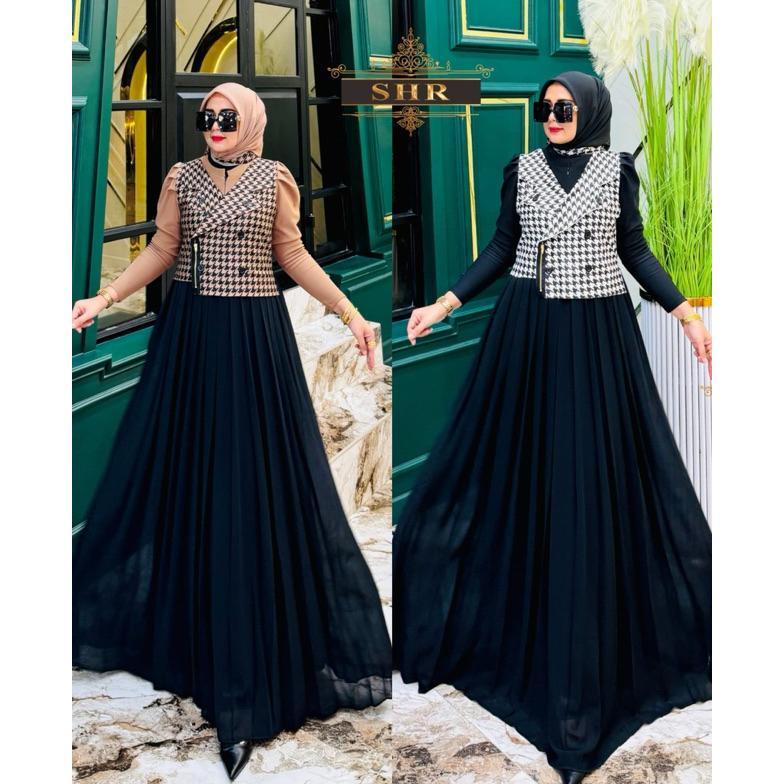 SHR TERBARU READY GAMIS SET ROMPI GAMIS MIMPI MANIS WANITA HOUNDSTOOTH VIRAL BY SHR FULL CERUTY IMPO