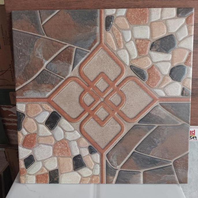 KERAMIK 40X40 KASAR BATU CORAL KESAT MATT PUTIH COKLAT