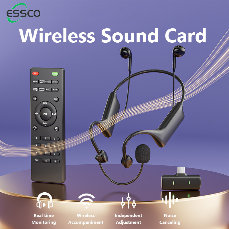 ESSCO K9 Soundcard Bluetooth 2 in 1 Live Sound Card Mikrofon Klip Nirkabel Karaoke Earphone Kartu Su