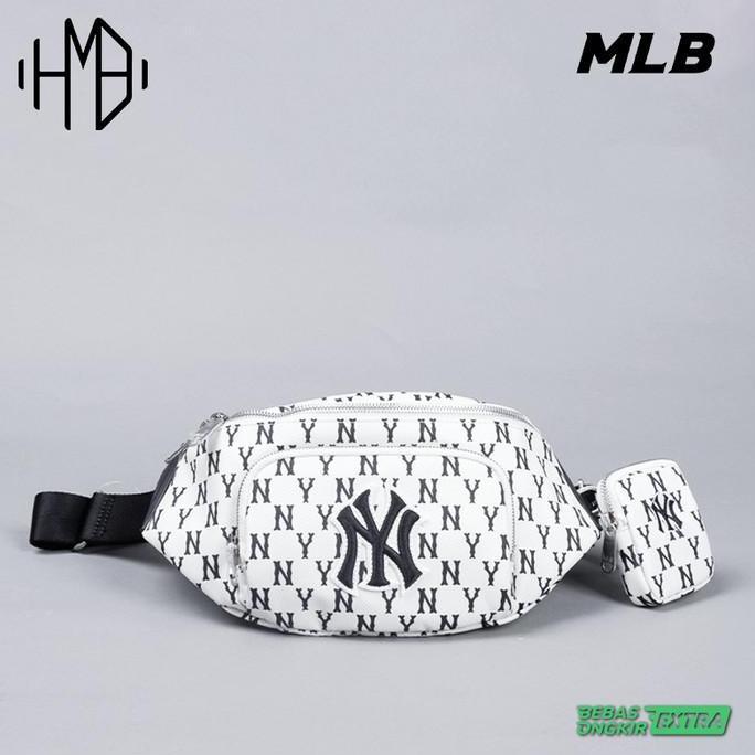 MLB Korea NY Yankees Black Monogram Jacquard Waist Bag Set White