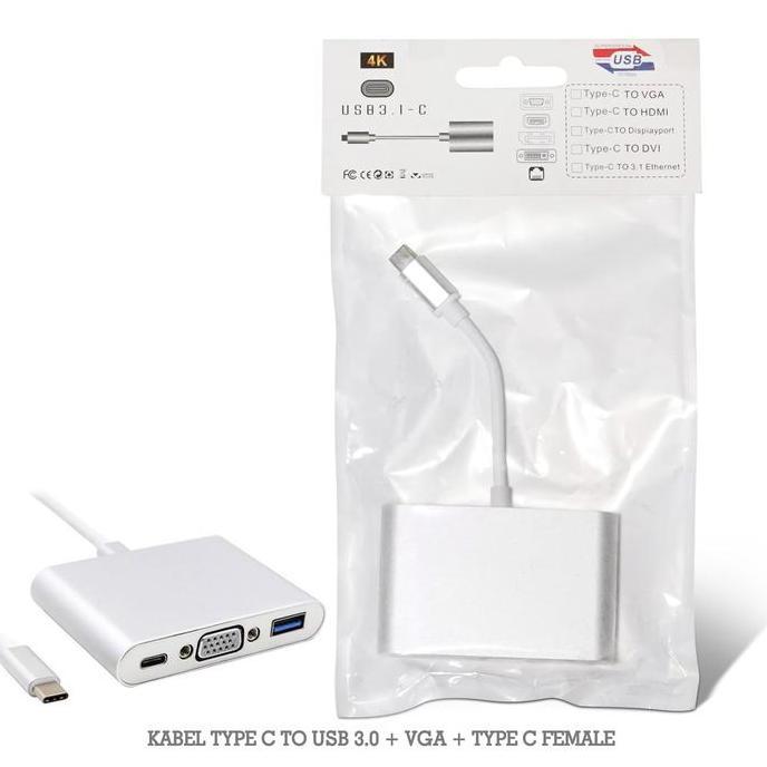 Type C Male to USB 3.0 + VGA (Female) + Type C (Female)