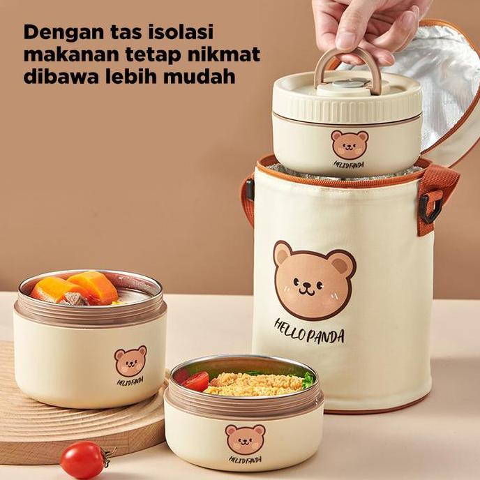 Inaso Kotak Bekal One Set Stainless Steel Tahan Panas Bekal Sekolah Anak Tempat Wadah Makanan Nasi S