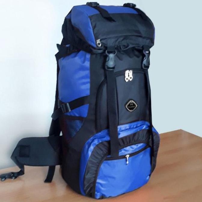 DS77 - Tas Carrier Gunung Polo Net 60L dengan Raincover - Biru/Merah - Ransel, Anak, Fashion