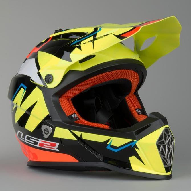 BEBAS ONGKIR - Helm Motorcross Cross LS2 MX437 Fast Volt MX Black Yellow orange
