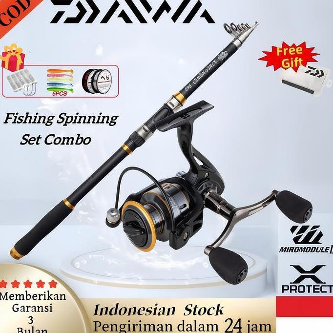 Beli 1 Gratis 5COD DAIWA Fishing Rod Set HEII-1000-7000 Double Grip Fishing Reel Joran Pancing Set J