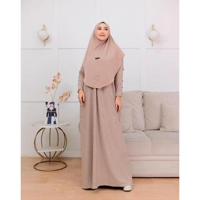 Gamis couple ibu dan anak knit salur terbaru dan terkini perempuan muslimah Baju Wanita Pasangan Leb