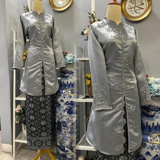 Terlaris Stelan Baju Melayu Bahan Satin Bridal Combinasi Payet Mutiara Free Hijab/Stelan Baju Kurung