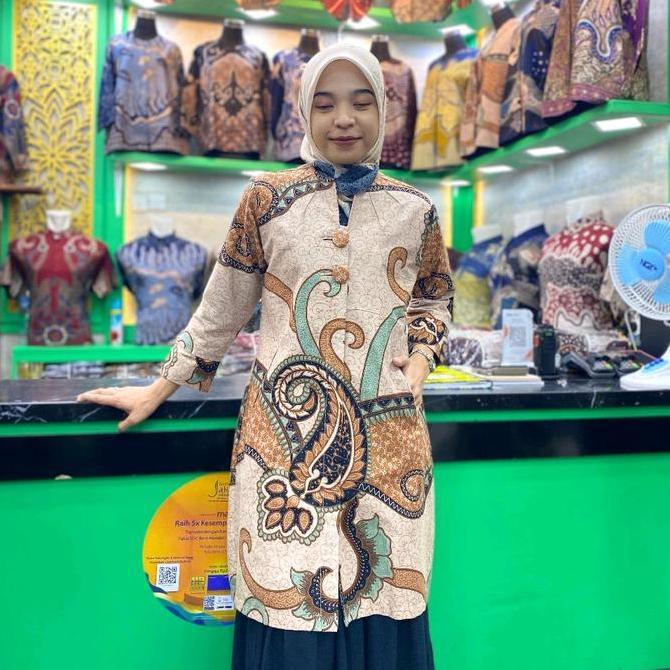 tunik batik rama kraton katun motif Atasan Muslim Panjang Seragam Sablon
