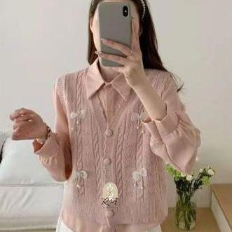 RA_Butikid. - Naura vest + kemeja - rompi rajut - kemeja vest wanita import premium Atasan