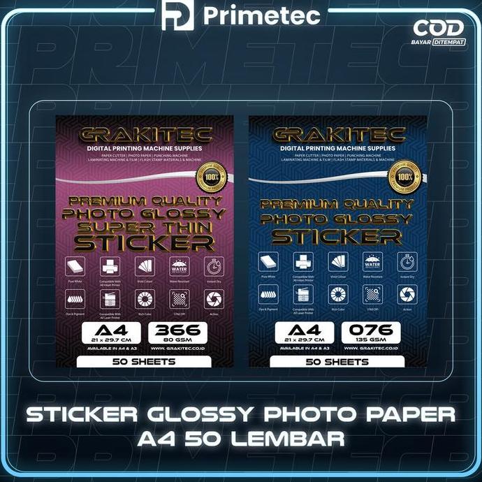 DY128 >> PRIMETEC Sticker Glossy Photo Paper A4 F4 A3 - Glossy Photo Sticker Paper