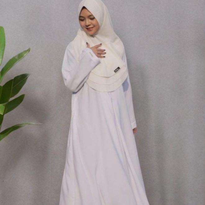 ABAYA BASIC PUTIH POLOS | GAMIS DRESS GERAI AULIA Mewah Muslim Umroh Wanita Remaja Lebaran Syari Sim