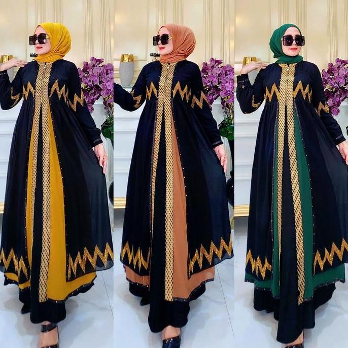 GALERI SICANTIK - COD - Gamis Abaya Kombinasi Warna Resleting Depan Terbaru - Abaya Hitam Kombinasi 