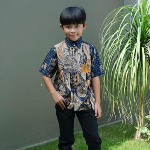 Terbaru Batik Trusmi Atasan Kemeja Hem Anak Laki-Laki Kemeja Motif Burung Kombinasi Alisan