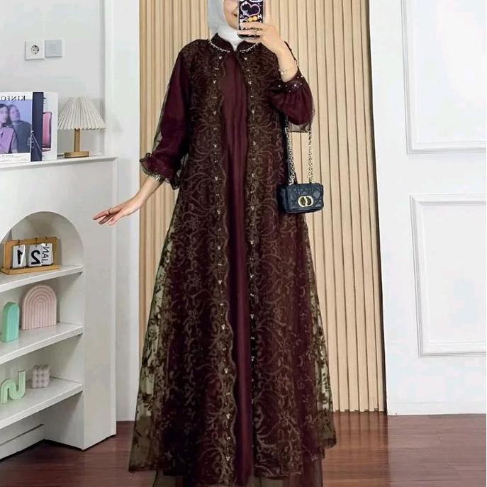 CUCI GUDANG - GAMIS BROKAT TANGAN BALON Dress Muslim Nyaman