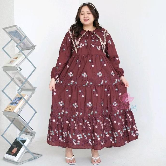 Jumbo Gamis Shanum katun bordir ld 120 130 140 cm