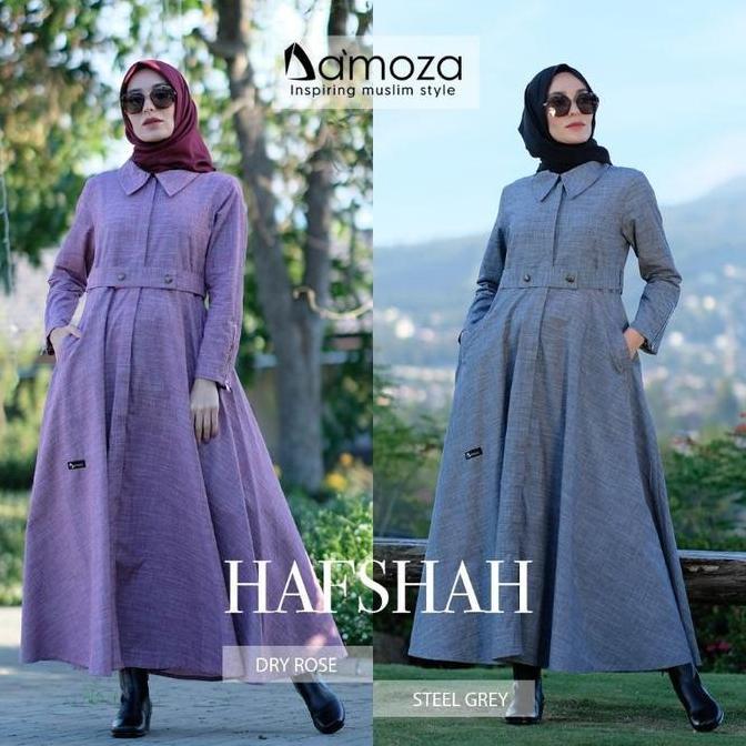 DAMOZA 100% ORI - Gamis Damoza Hafshah Steel Grey || Hafshah Dry Rose || Dress Wanita