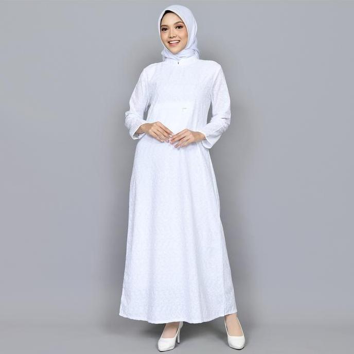 Raisma - Dory Set Gamis Putih Untuk Umroh Haji Model Kantong Dada Busana Muslimah Perlengkapan Umroh