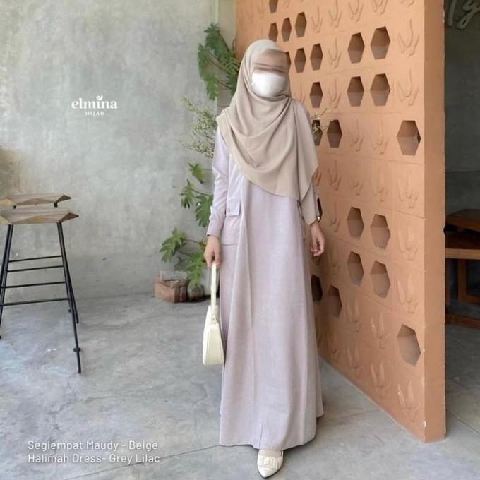 Elmina Halimah Dress Gamis Terbaru 2025 Polos Pastel Raya Collection Simple Minimalis Sage Green Hij
